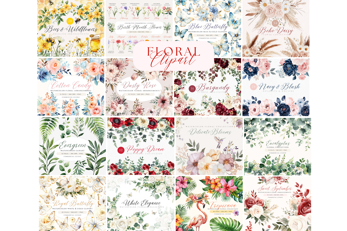 Watercolor Clipart Whole Shop Bundle, a Seasonal Illustration by ClipArtCharm (Photo 4 of 9)