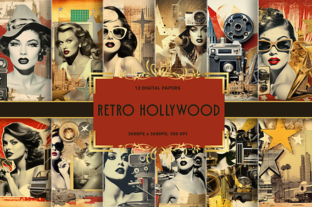 Retro Hollywood Digital Papers, a Background Graphic by Fun Digital