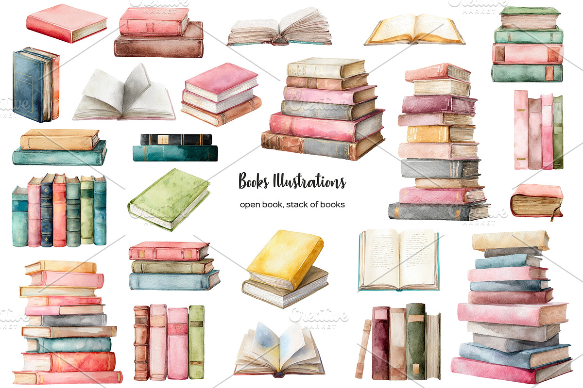 Watercolor book lover clipart, an Education Illustration by Art and Funny (Photo 2 of 12)