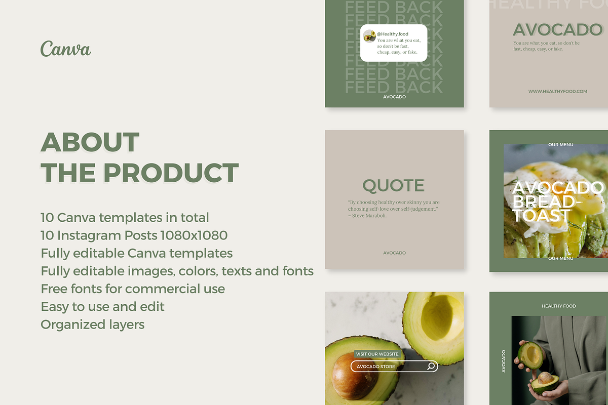 Avocado Canva Template, a Social Media Template by Moodwave Studio (Photo 2 of 10)
