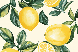 Seamless pattern lemons and green leaves creating a vibrant seam, a Pattern Graphic by Studio ANNA
