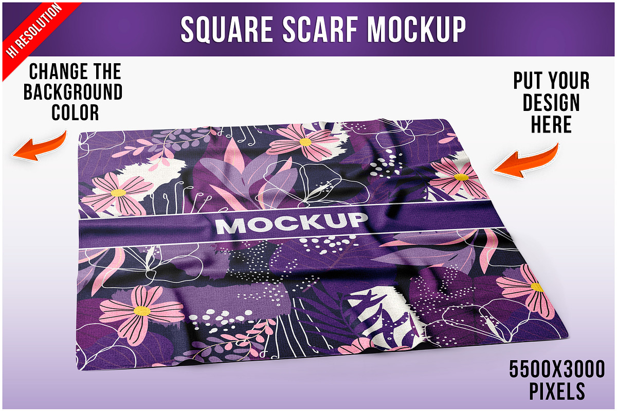 Square Scarf Mockup PSD, an Advertising Mockup by Bruno's Shop (Photo 1 of 4)