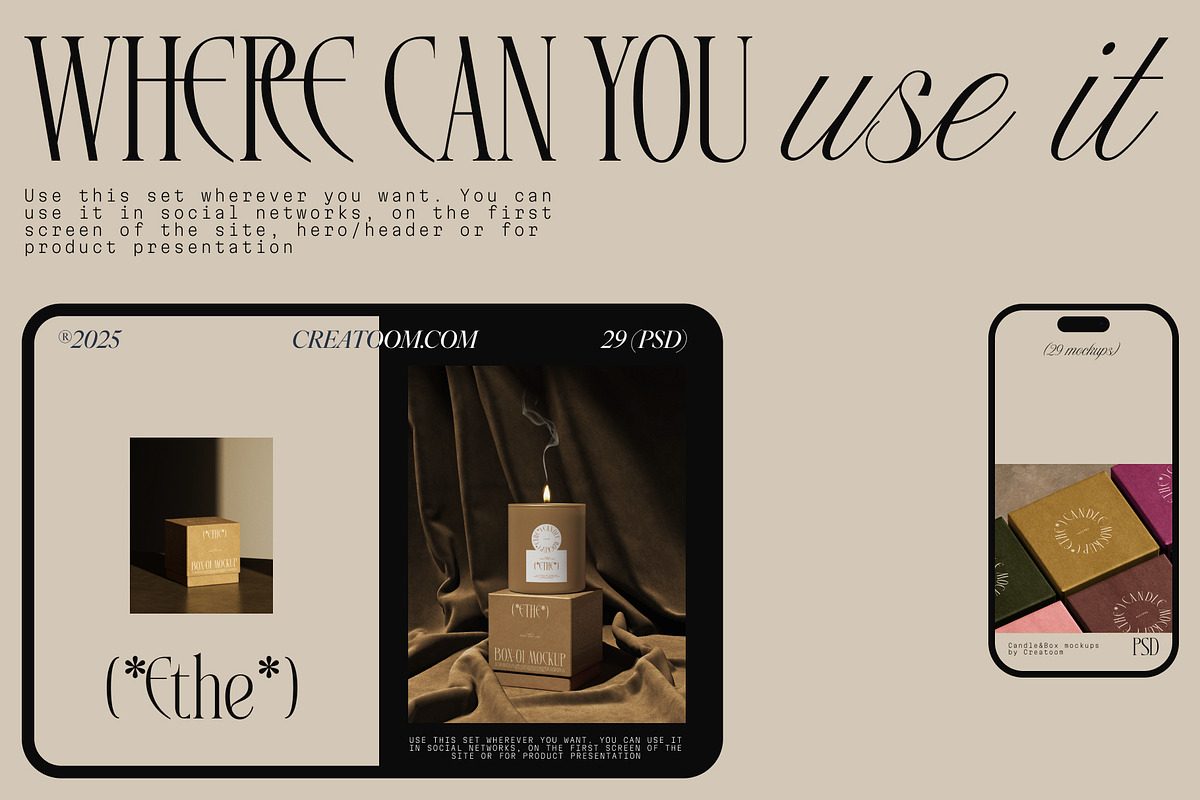 ETHE - Box&Candle mockups, a Packaging Mockup by Creatoom (Photo 13 of 15)