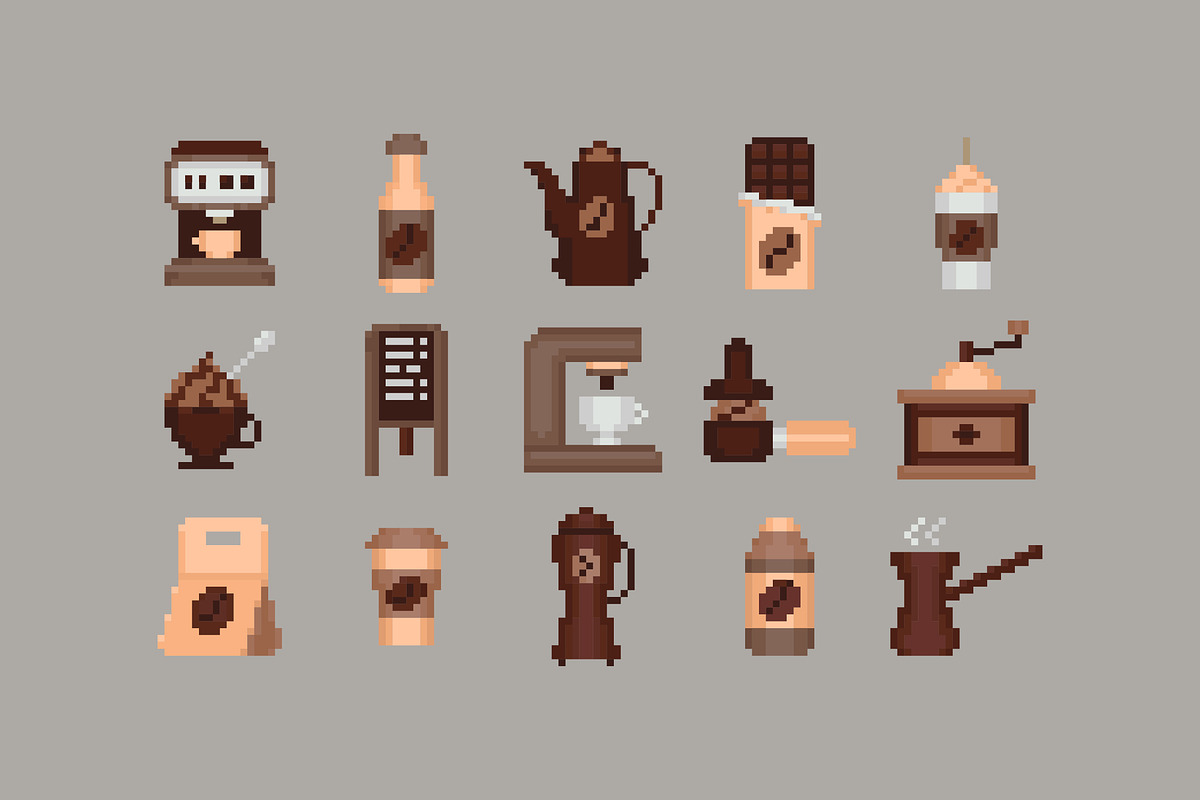 Pixel Coffee Set, an Emoji Icon by barsrsind