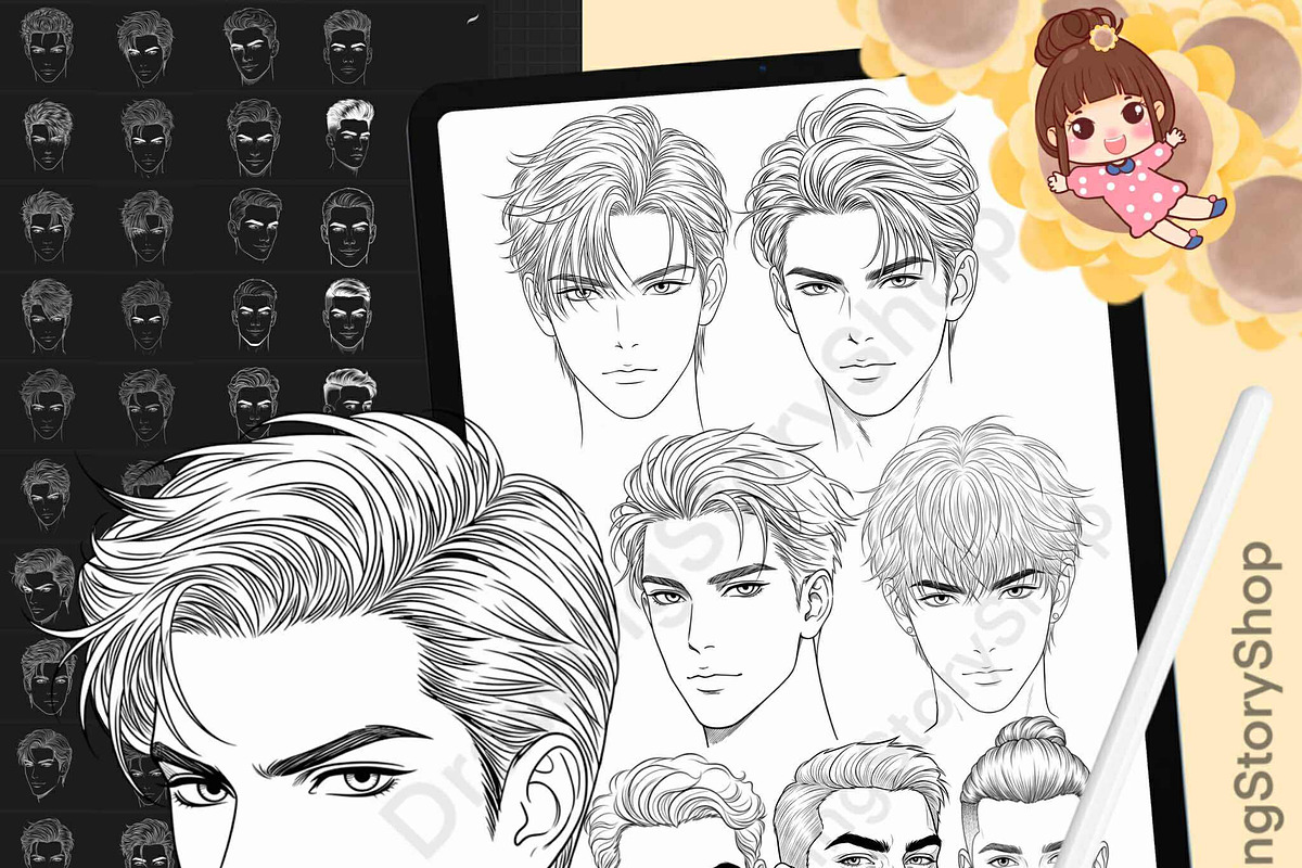 200 Procreate Male head stamp brush, a Brush Add-On by DrawingStoryShop (Photo 1 of 7)