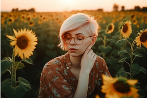 Blond Hair Girl Sunflower Fashion