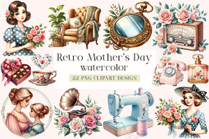 Retro Mother's Day Clipart, an Illustration by DreamArtGraphic