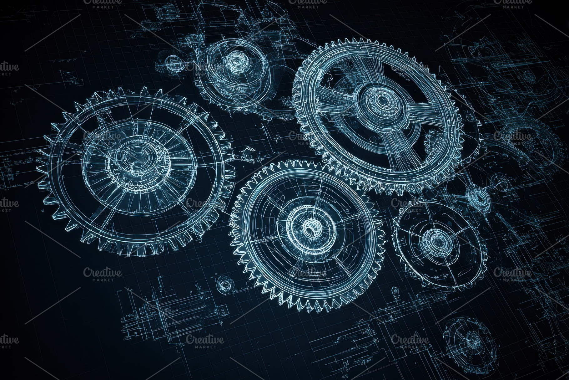 Interlocking Gears Blueprint Design, a Photo by Pixeness Studio