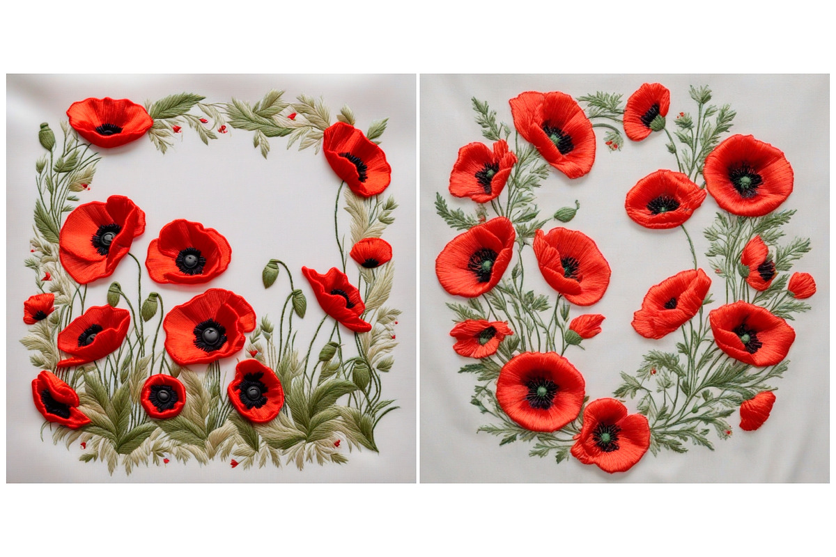 Embroidered Flower Poppy Background, a Background Graphic by IrySha (Photo 2 of 4)