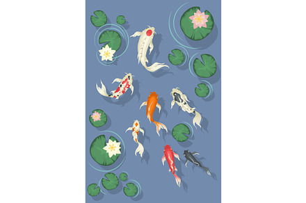 Koi fish swimming in pond with, an Illustration by Siberian Art