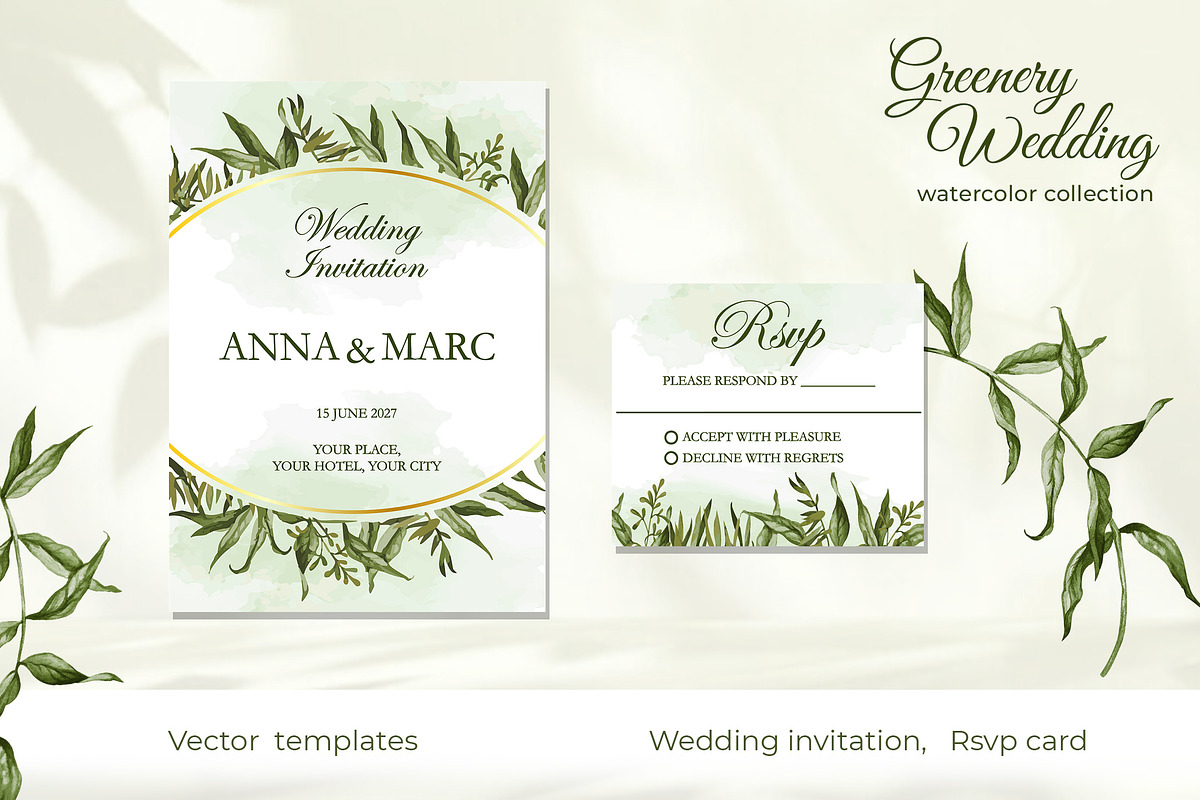 Greenery Wedding Watercolor Set, a Decorative Illustration by L- design studio (Photo 2 of 6)