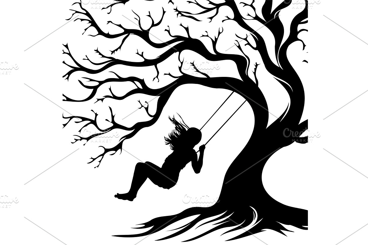 Girl riding on a tree swing, a Person Illustration by Nenahliadava Design