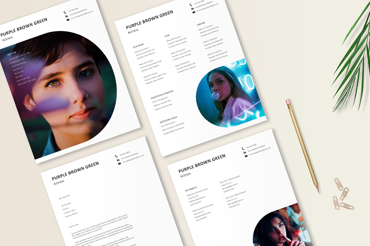 Resume Bundle 4 in 1 Actor, Actress, a Resume Template by Stanin Studio (Photo 6 of 10)