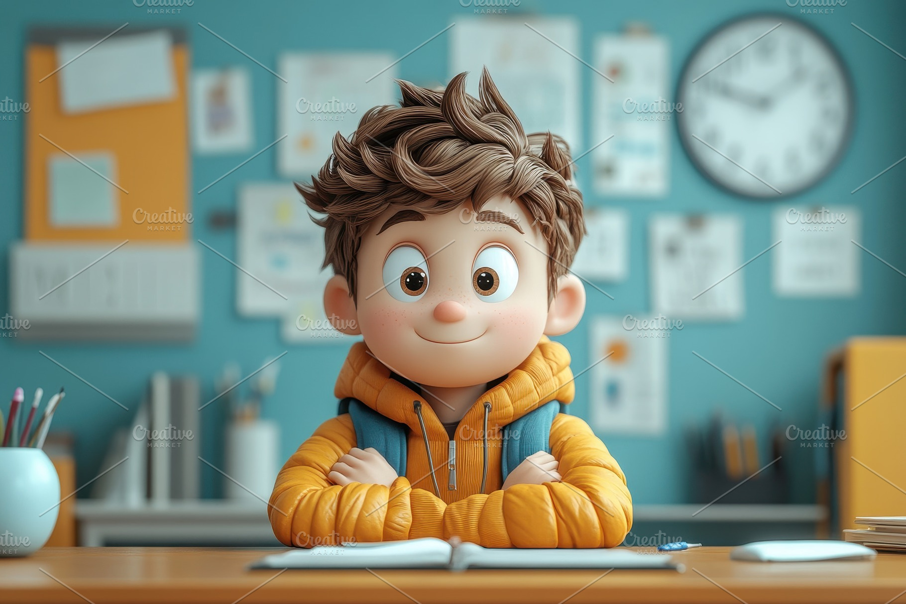 Young boy with curly hair wearing or, a Photo by Tanuart