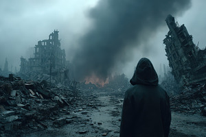 Hooded Figure in a Post Apocalyptic, a Photo by Pixeness Studio