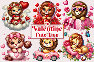 Valentine Cute Lion Clipart Bundle, a Seasonal Illustration by Craft Nest
