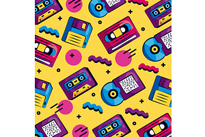cassettes and compact disks pattern, a Texture Illustration by studiogstock