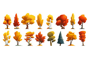 Cartoon autumn trees set