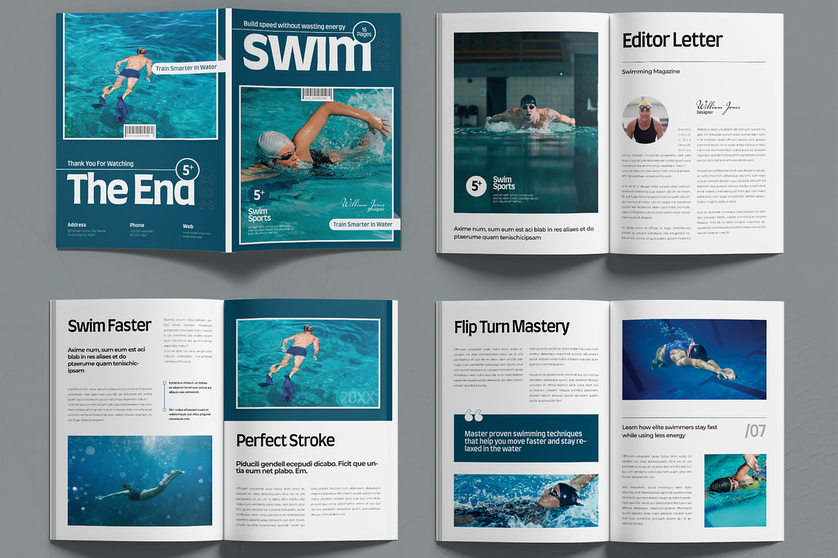 Swim Sport Magazine Template, a Magazine Template by MightyDesign (Photo 2 of 6)