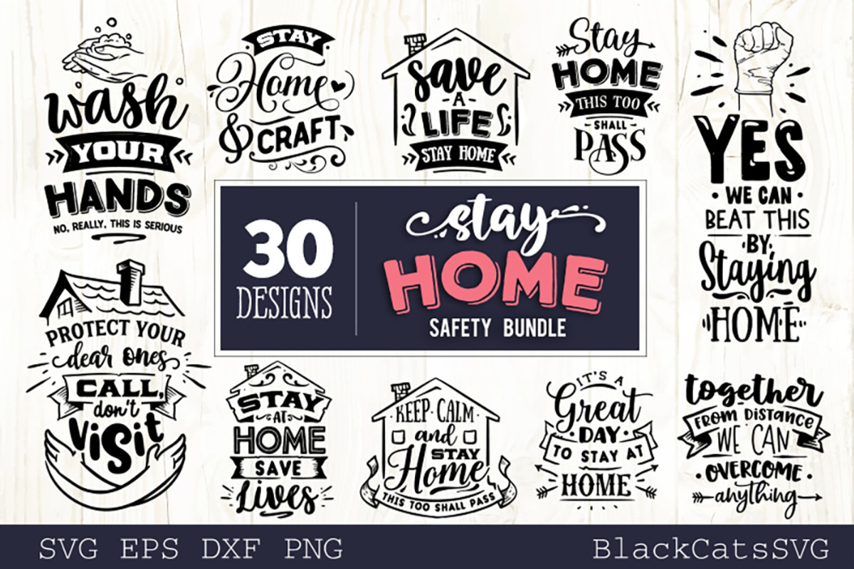 Stay Home Covid 19 SVG bundle, an Illustration by BlackCatsMedia (Photo 1 of 3)