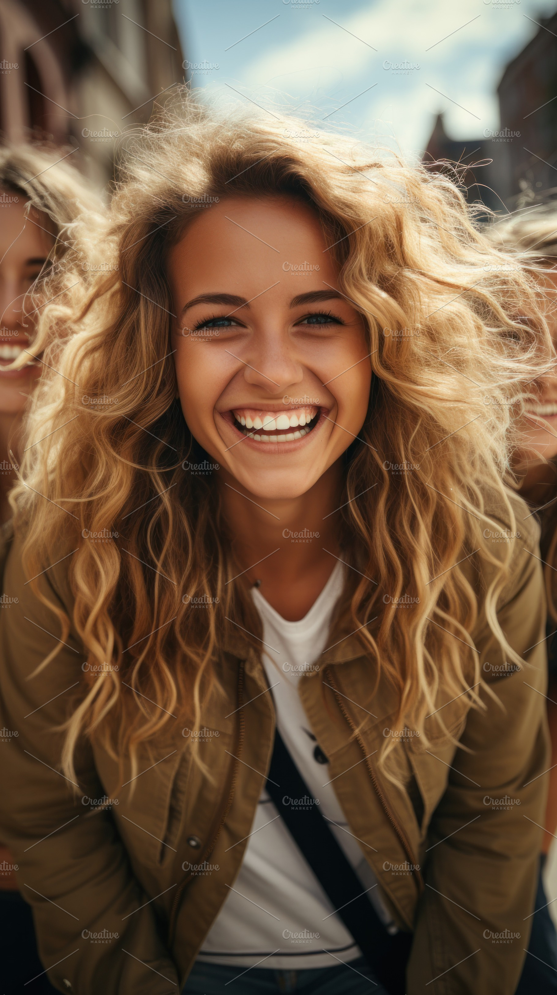 Close-up vertical portrait of a happy young woman laughing and l, a Person Photo by AS photostudio