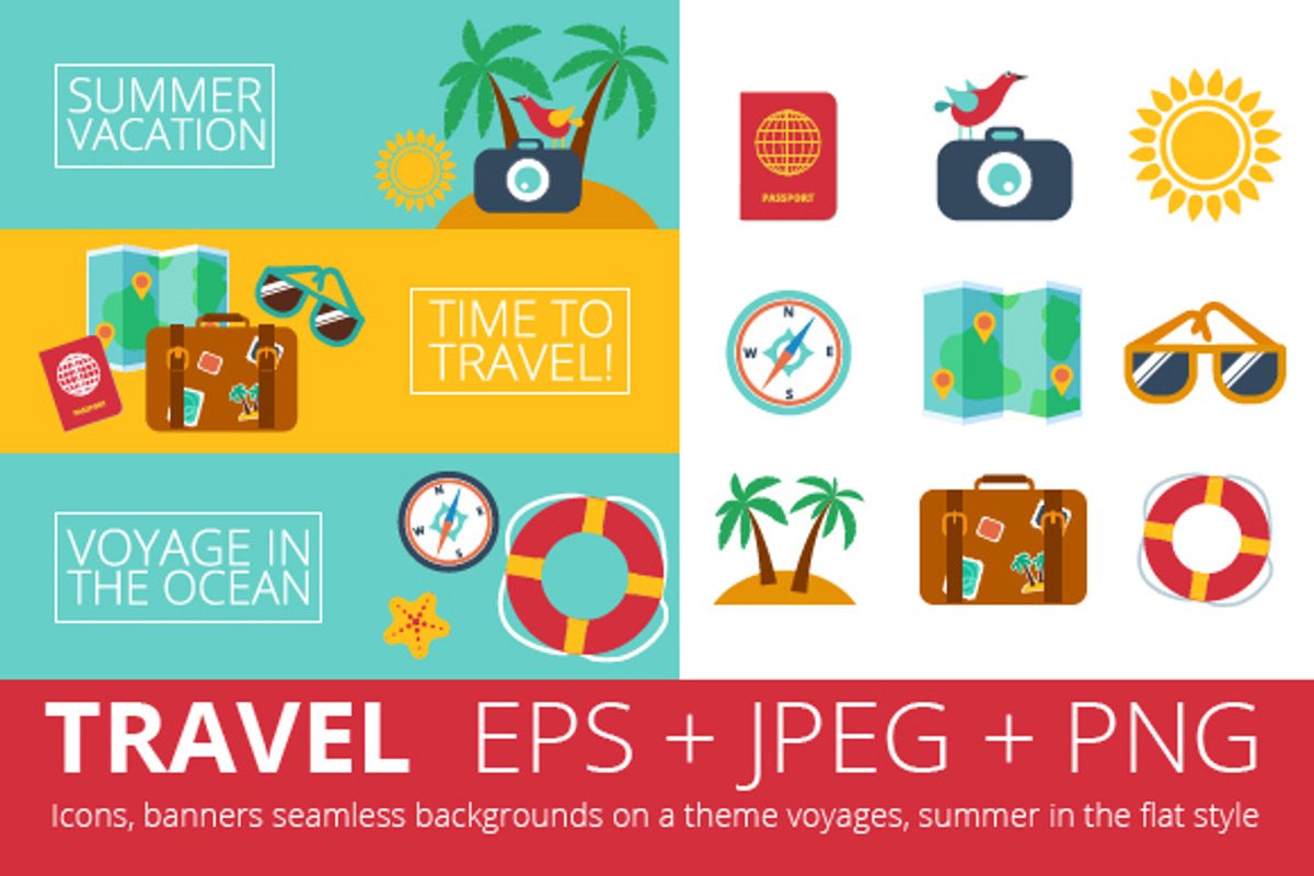 Summer trip in a flat style., an Object Graphic by KundolaArt (Photo 1 of 4)