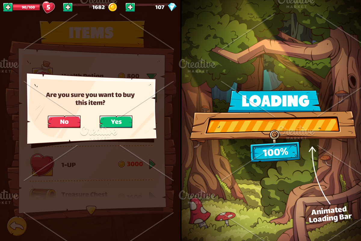 Wooden GUI and Game Level Map BUNDLE, an Illustration by wowu