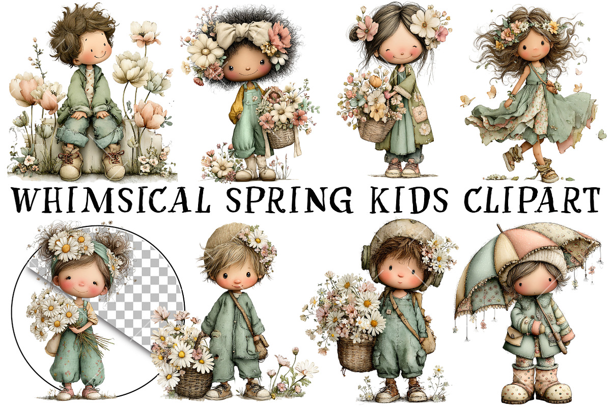 Whimsical Spring Kids Clipart, an Illustration by OK Design (Photo 2 of 6)