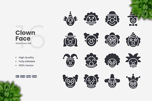 Clown Face Solid Icons, an Icon by Upnowgraphic