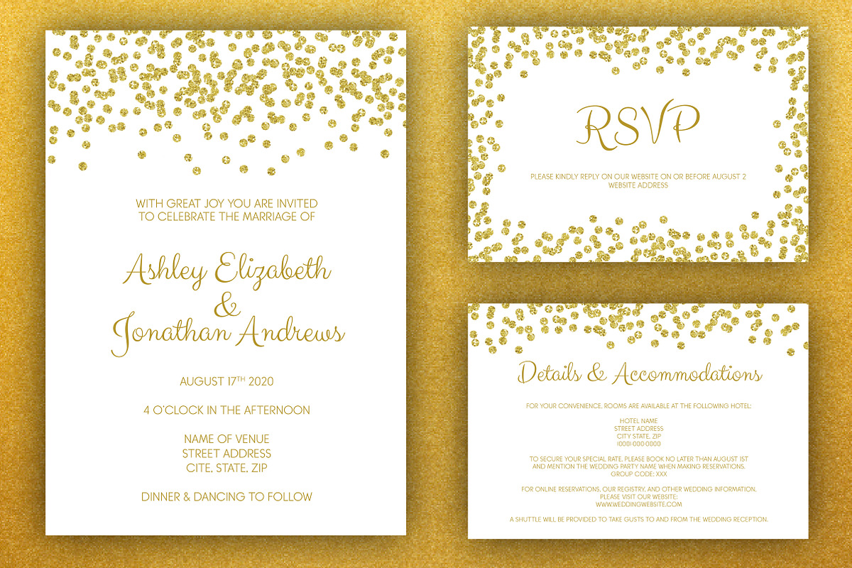 Gold Glitter Wedding Invite Package, a Stationery Template by BF Studios (Photo 1 of 4)