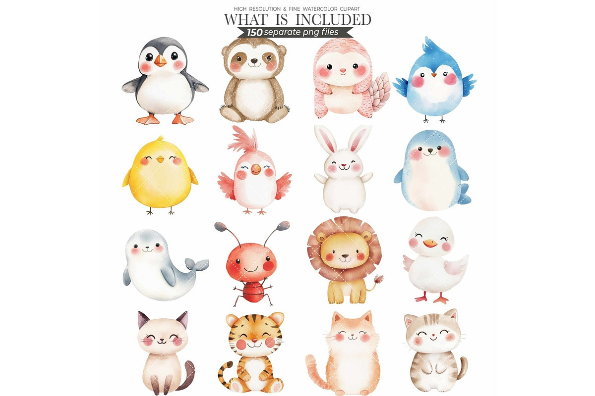 Cute Animals Watercolor Clipart Set, an Animal Illustration by CharmClipart (Photo 9 of 20)