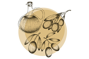 Olive oil hand drawn design elements