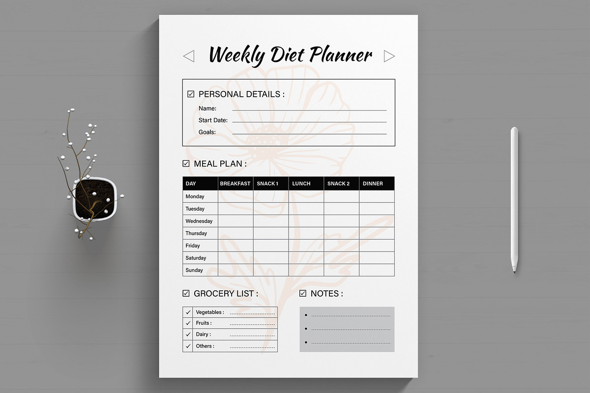Weekly Diet Planner Template Layout, a Stationery Template by MightyDesign (Photo 1 of 8)