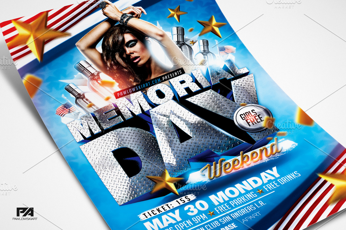 Memorial Day Weekend Flyer Template, a Flyer Template by PawlowskiArt