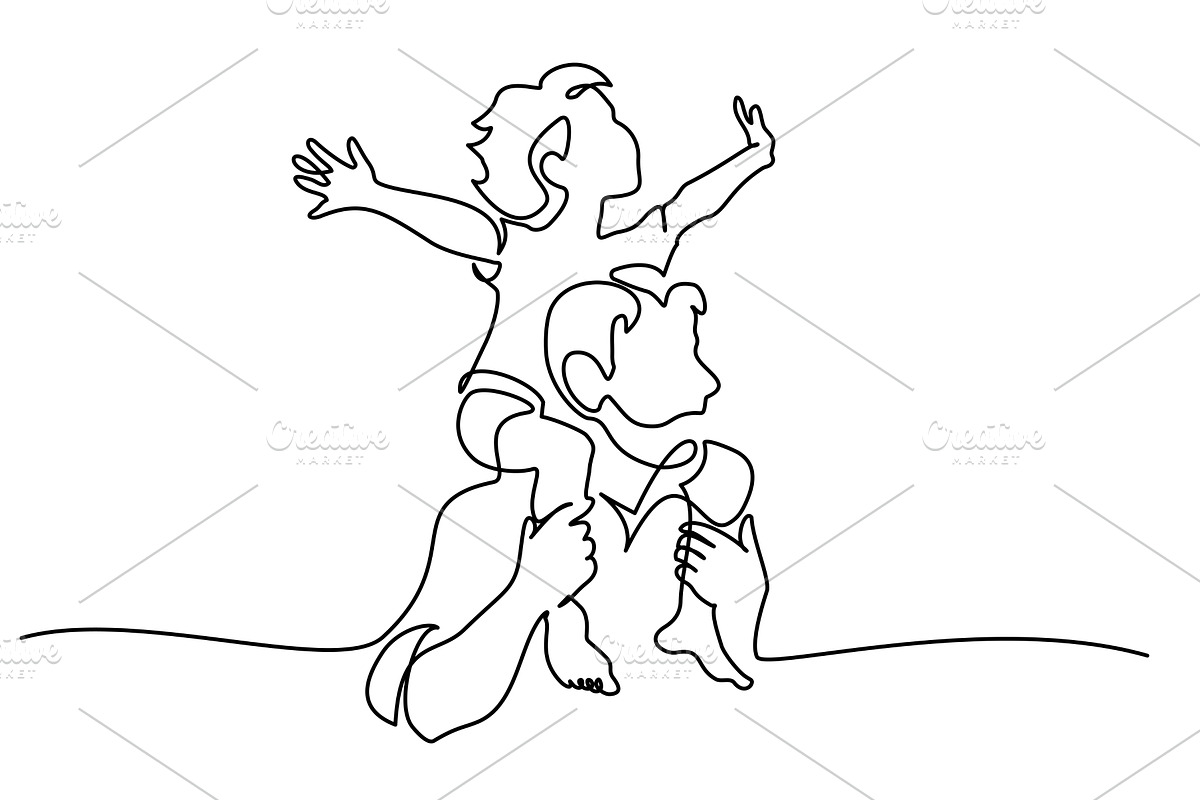 Father dad carries daughter on his, a Seasonal Illustration by Valenty