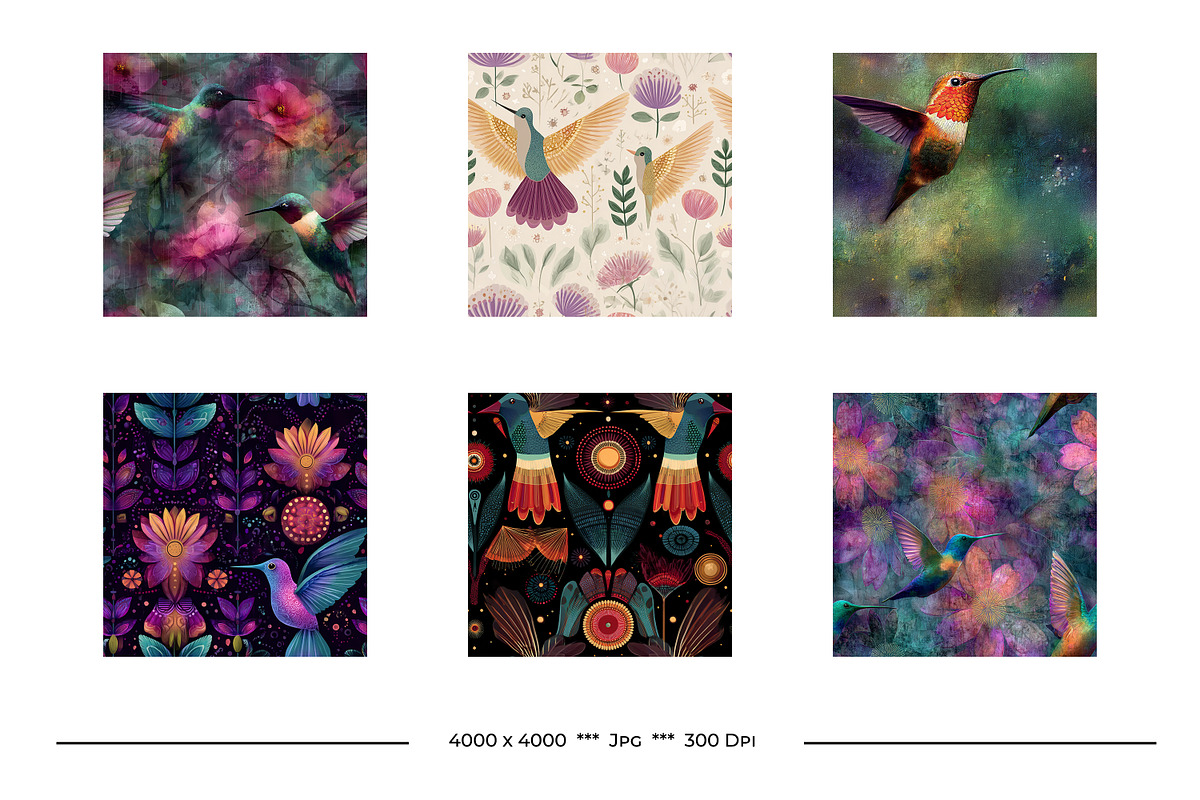 Hummingbird Retro Art Style Patterns, a Pattern Graphic by karenfoleyphoto (Photo 9 of 11)