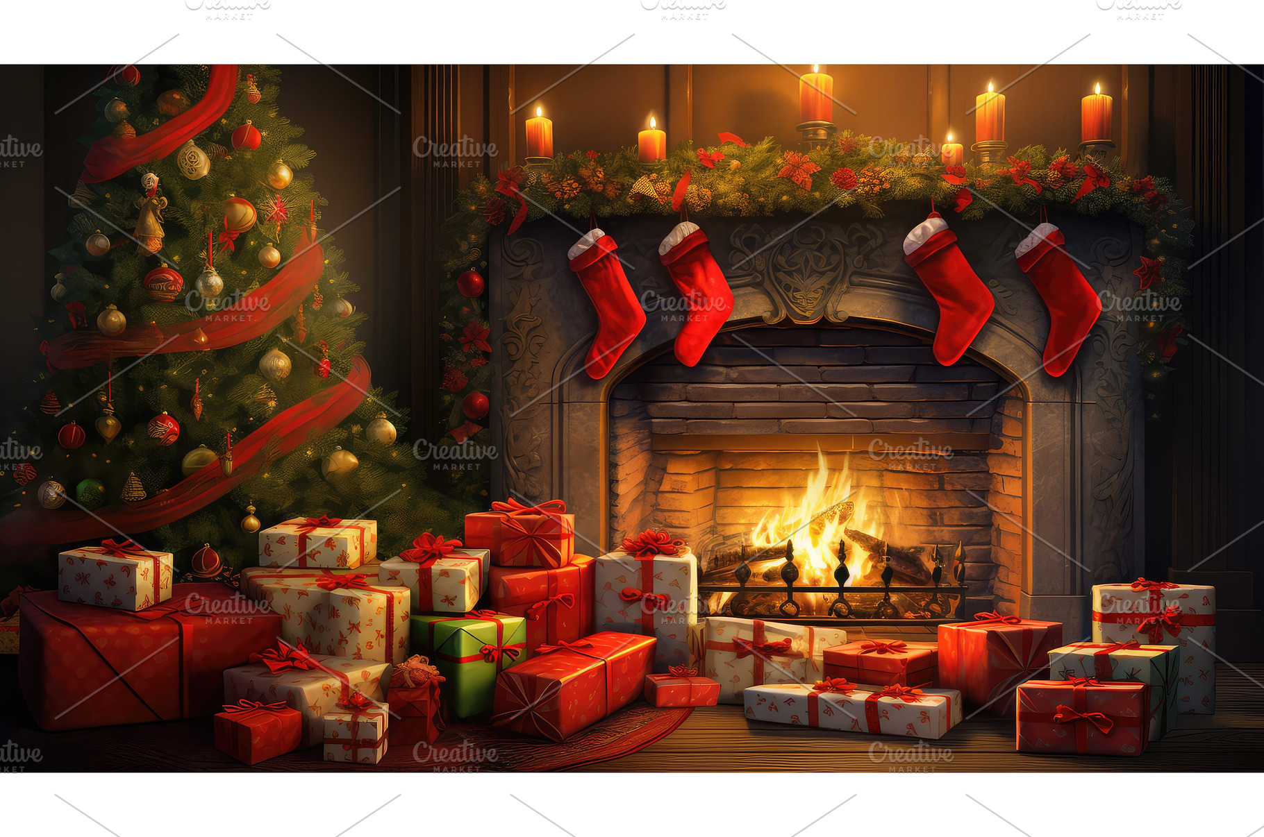 stockings wrapped christmas gifts ai, a Holiday Photo by pikepicture