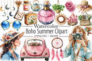 Boho Summer Clipart, an Illustration by Libby Wishes