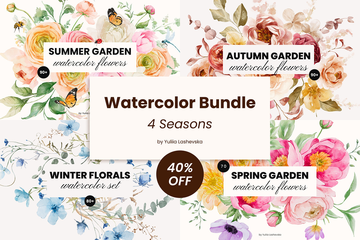 Watercolor Floral Bundle - 4 Seasons, a Seasonal Illustration by Yuliia Lashevska (Photo 1 of 28)