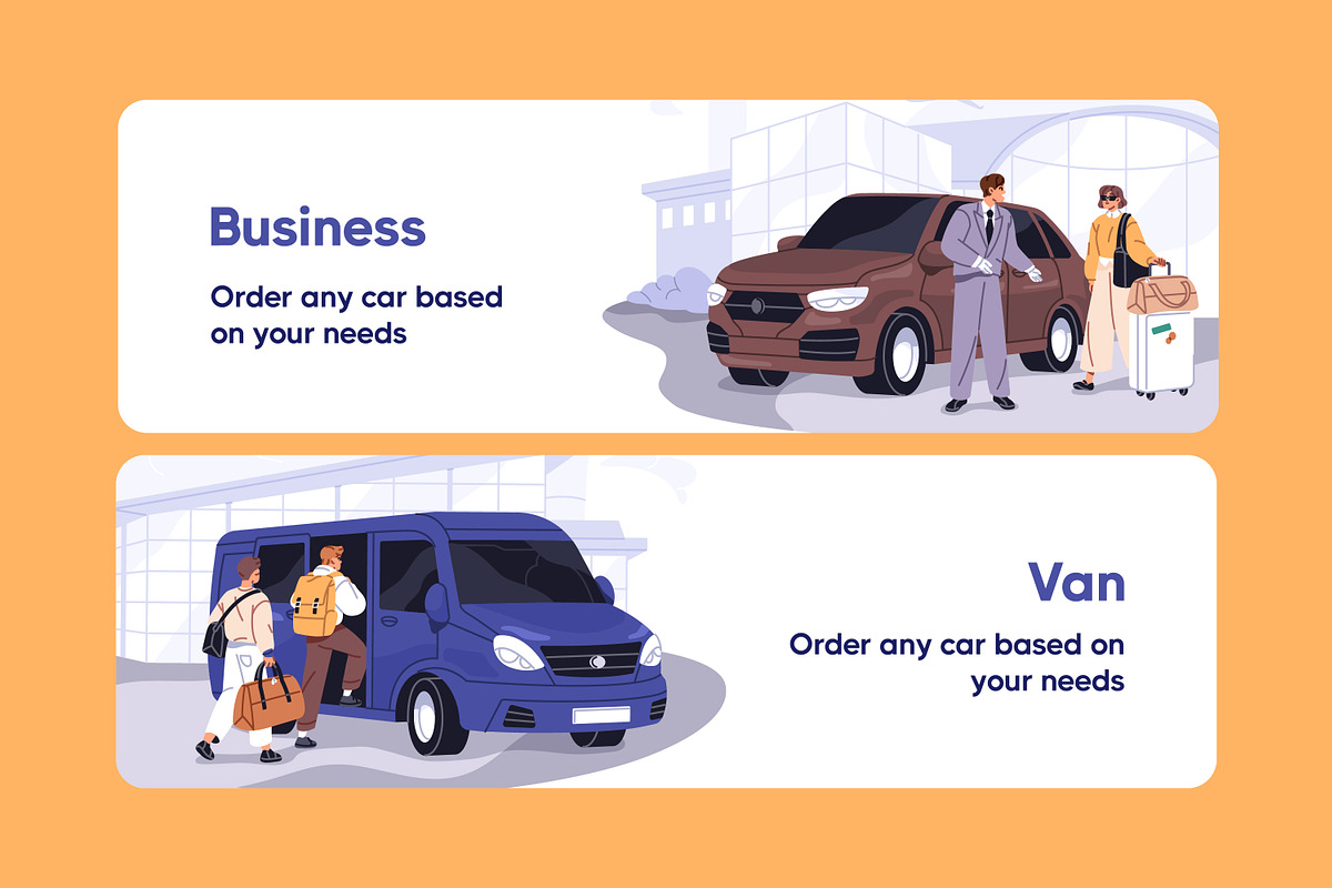 Passenger transfer, taxi order cards, a Transportation Illustration by PaperTrident (Photo 6 of 12)