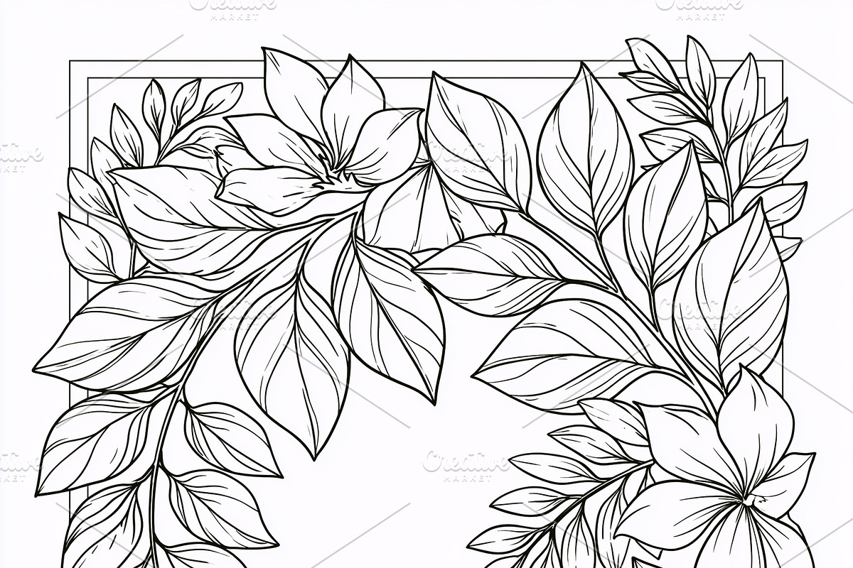 Floral decorative frame with line art botanical illustration for, an Illustration by Studio ANNA