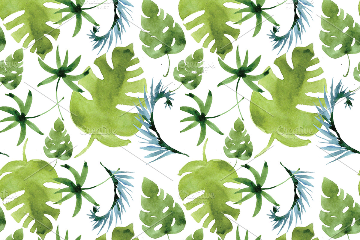 watercolor tropical leaves, patterns, an Illustration by Olesya Morokhovets (Photo 11 of 11)
