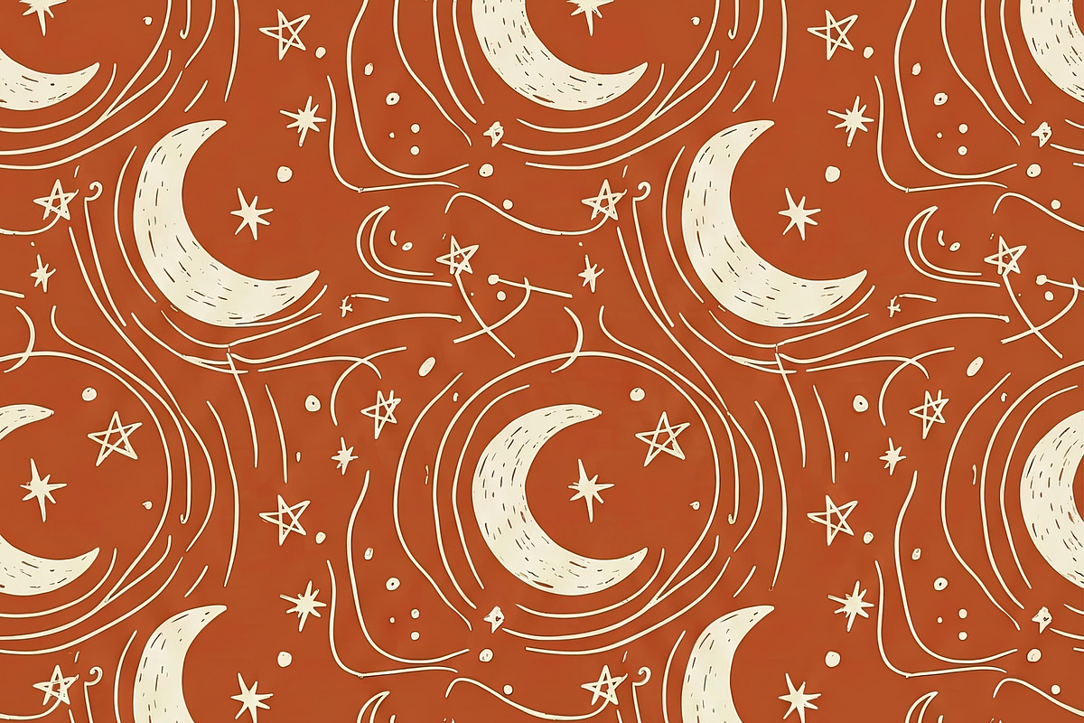 Crescent Moons and Stars Pattern, a Decorative Illustration by Virgo Studio
