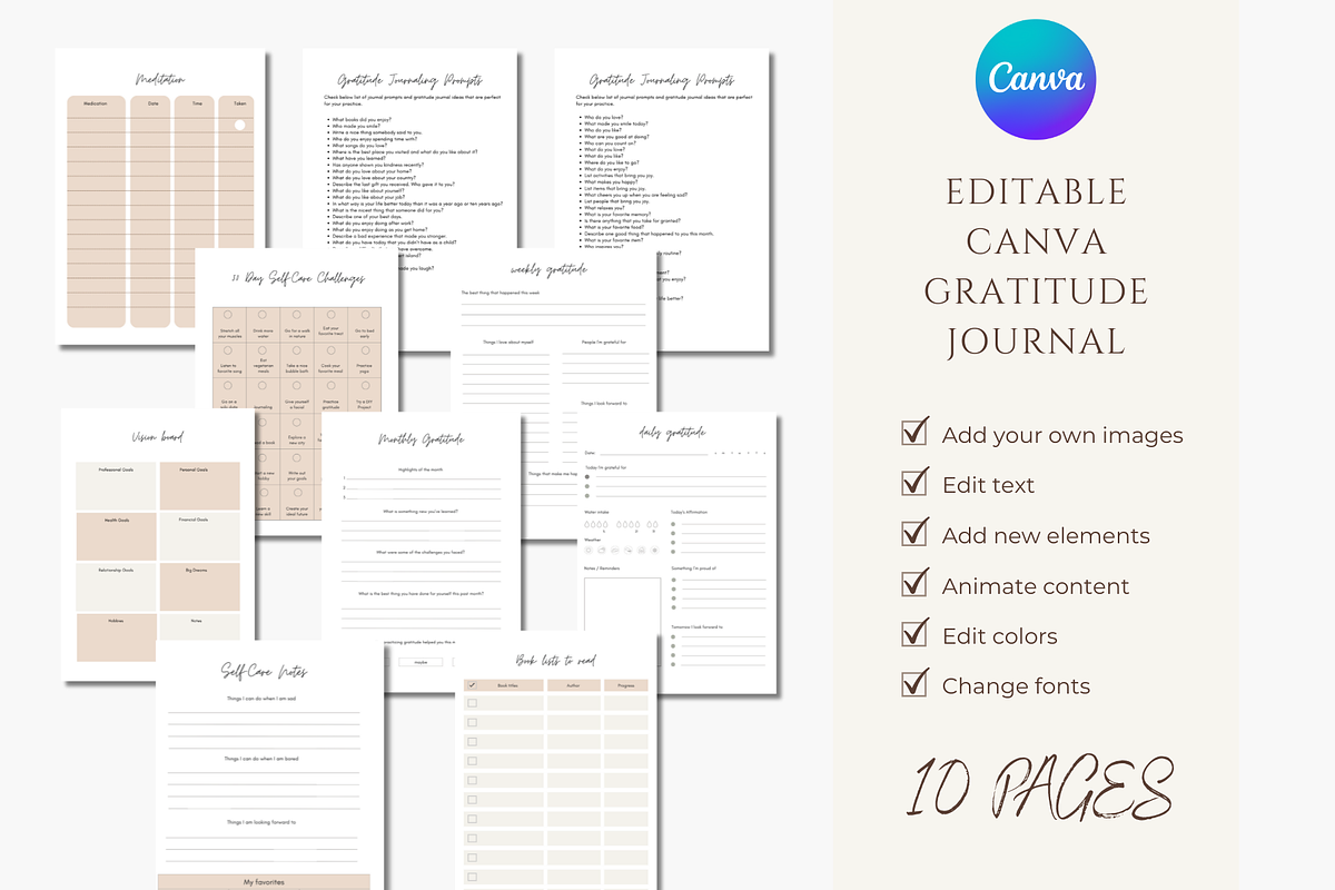 Gratitude Journal Canva Template, a Design Template by Astro Magic Digital (Photo 1 of 5)