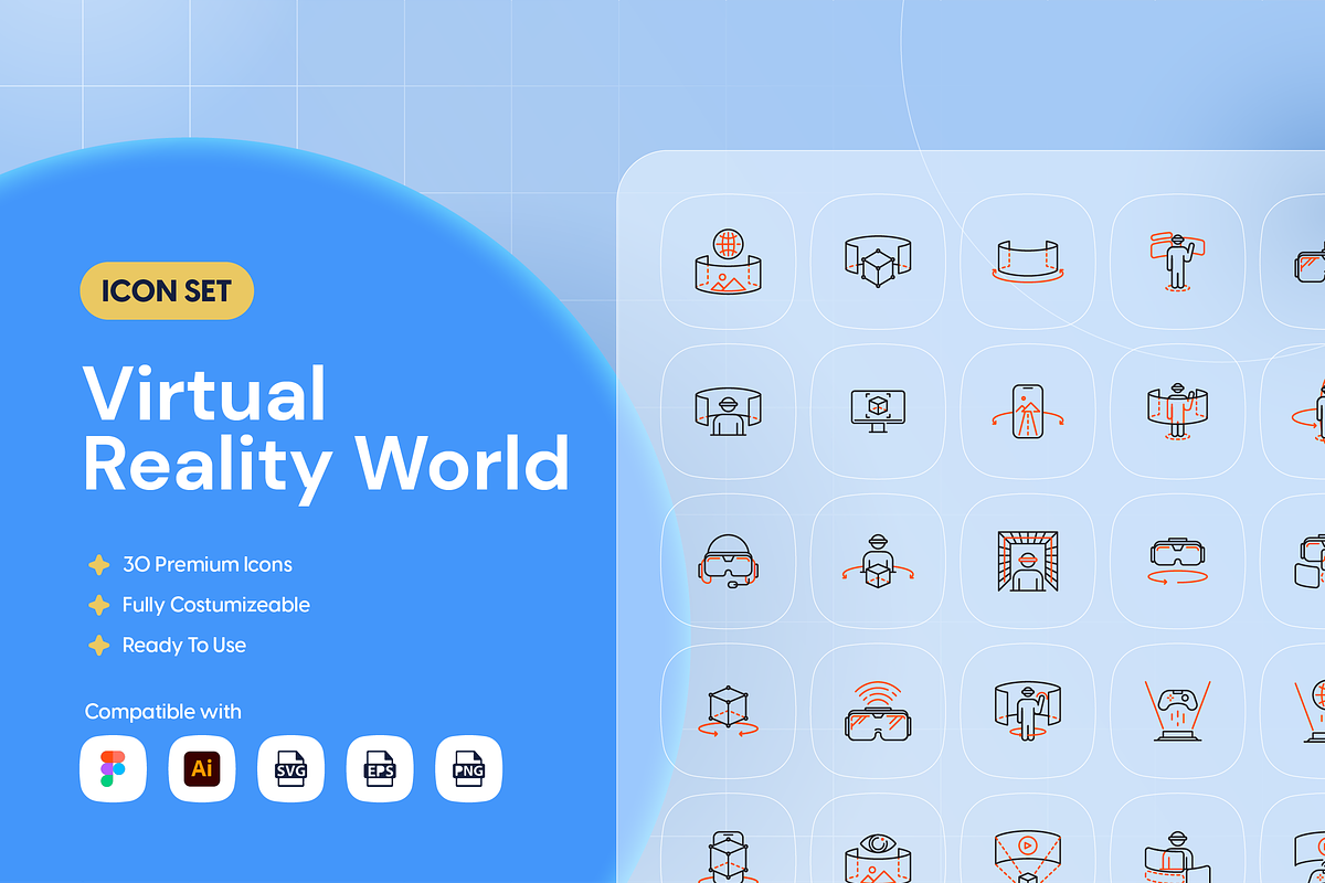 Virtual Reality World Icon Set, an Outline Icon by Nathaya Studio (Photo 1 of 2)