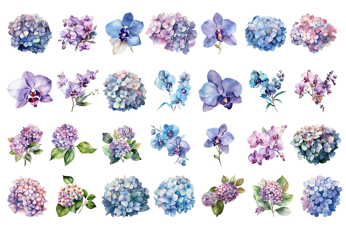 Blue flower. Watercolor clipart, a Decorative Illustration by ElenazlataArt (Photo 4 of 16)