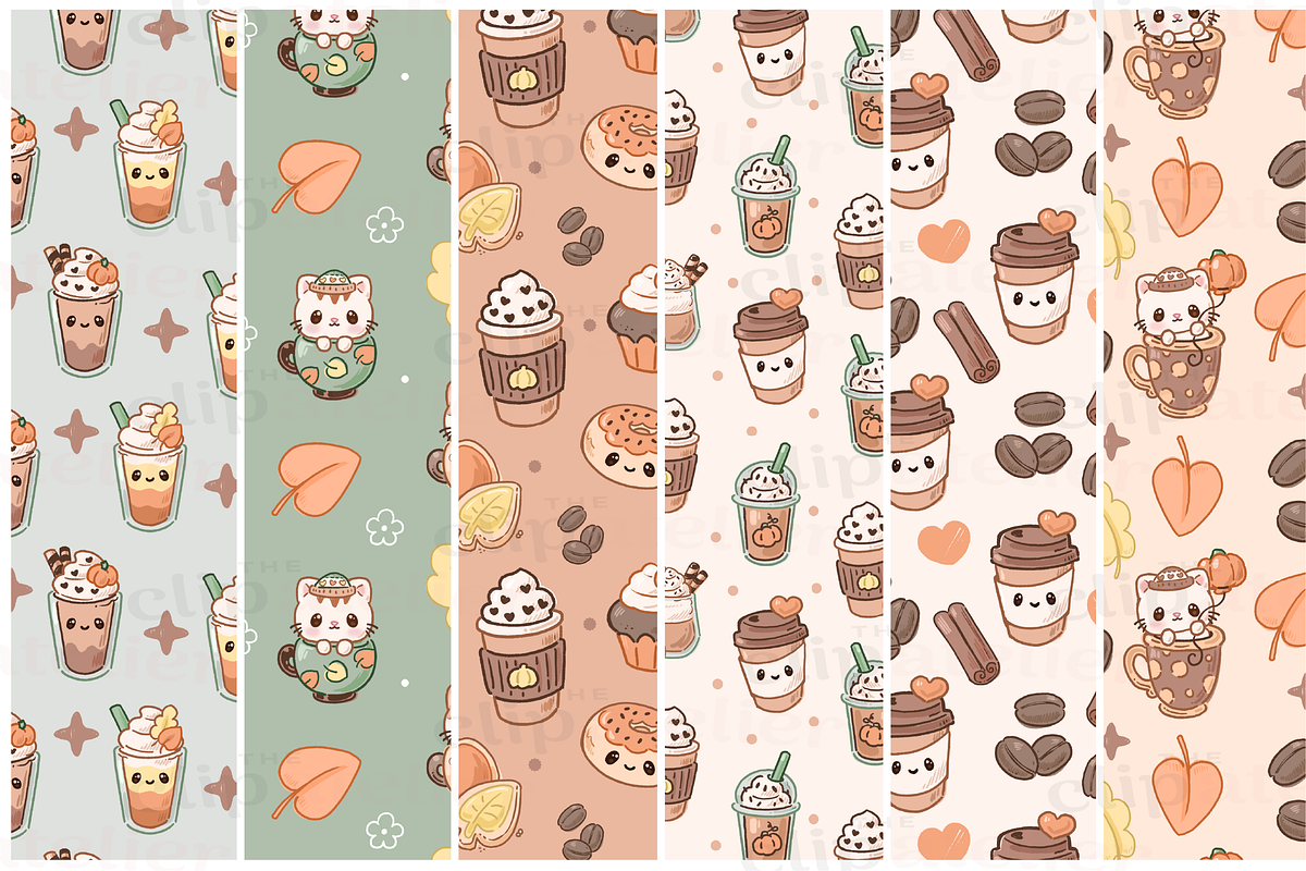 Kawaii Fall Coffee Seamless Patterns, a Pattern Graphic by TheClipAtelier (Photo 3 of 3)
