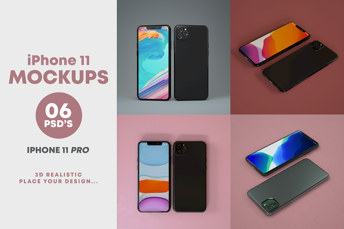 Set of iPhone 11 PRO Mockups, an iPhone Mockup by StyleMockups (Photo 1 of 13)