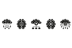 Digital Brain and Tech Science Icons, a Technology Illustration by Gentle Studio
