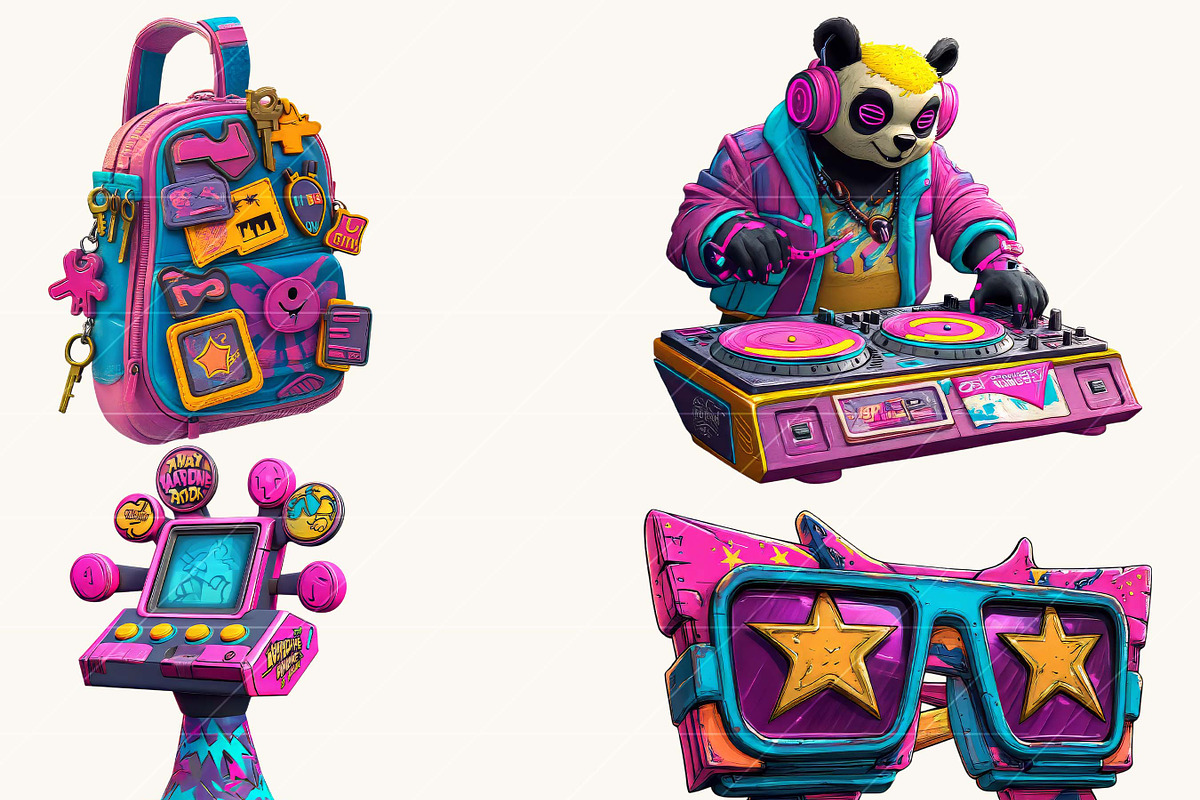 80s Neon Cartoon Clipart Bundle, an Object Illustration by BusyDaydesign (Photo 6 of 9)